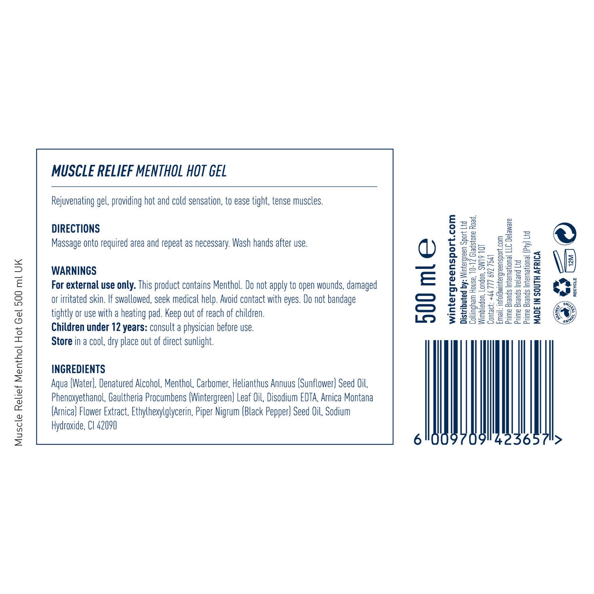 Muscle Relief Menthol Hot Gel 500g